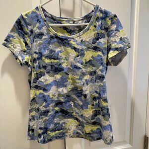 EUC Style & Co. Women's Top, Green-Lime-Blue, Cotton-Spandex, Petite Medium